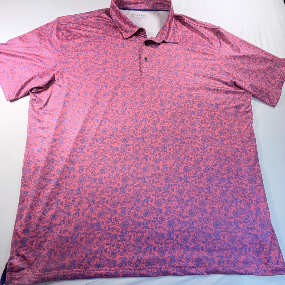 MAELREG Performance Polo Shirt Mens 3XL Pink Blue Floral Golf Stretch Casual